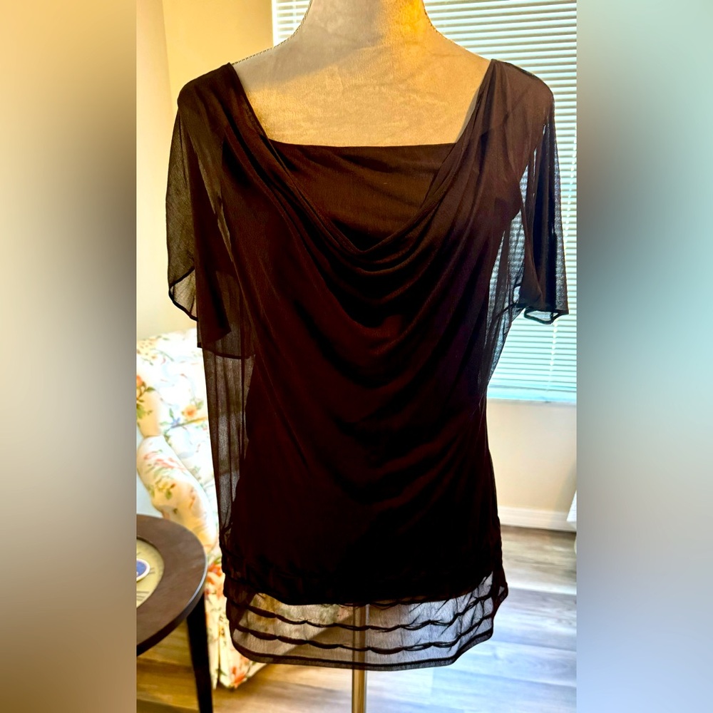 Delicate, chocolate brown drape neck top. Kenneth Cole xl